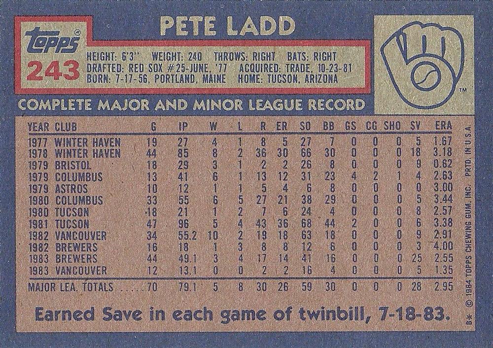 Pete Ladd  baseball card collectible - Main Image 2
