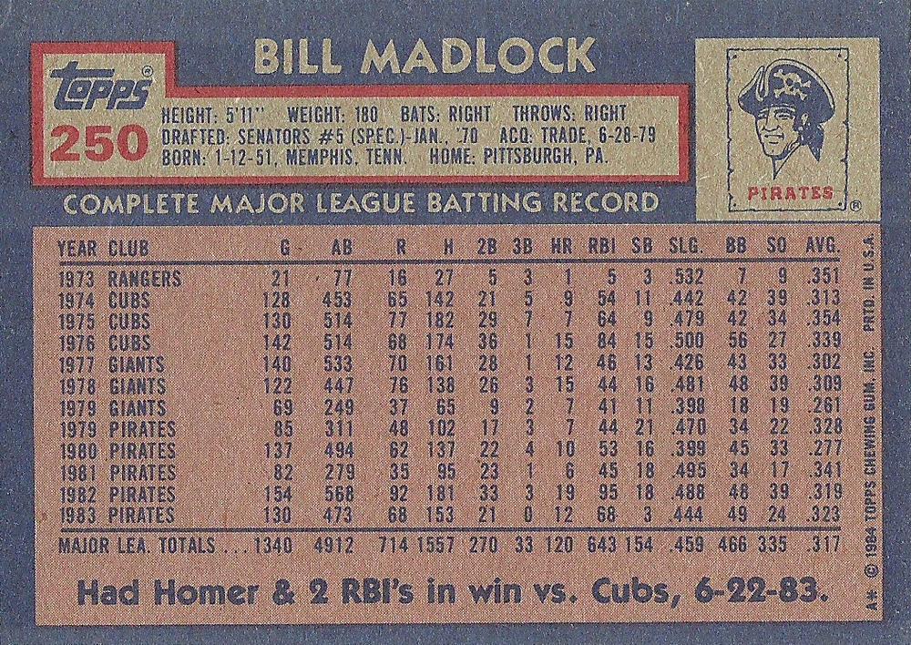 Bill Madlock  baseball card collectible - Main Image 2