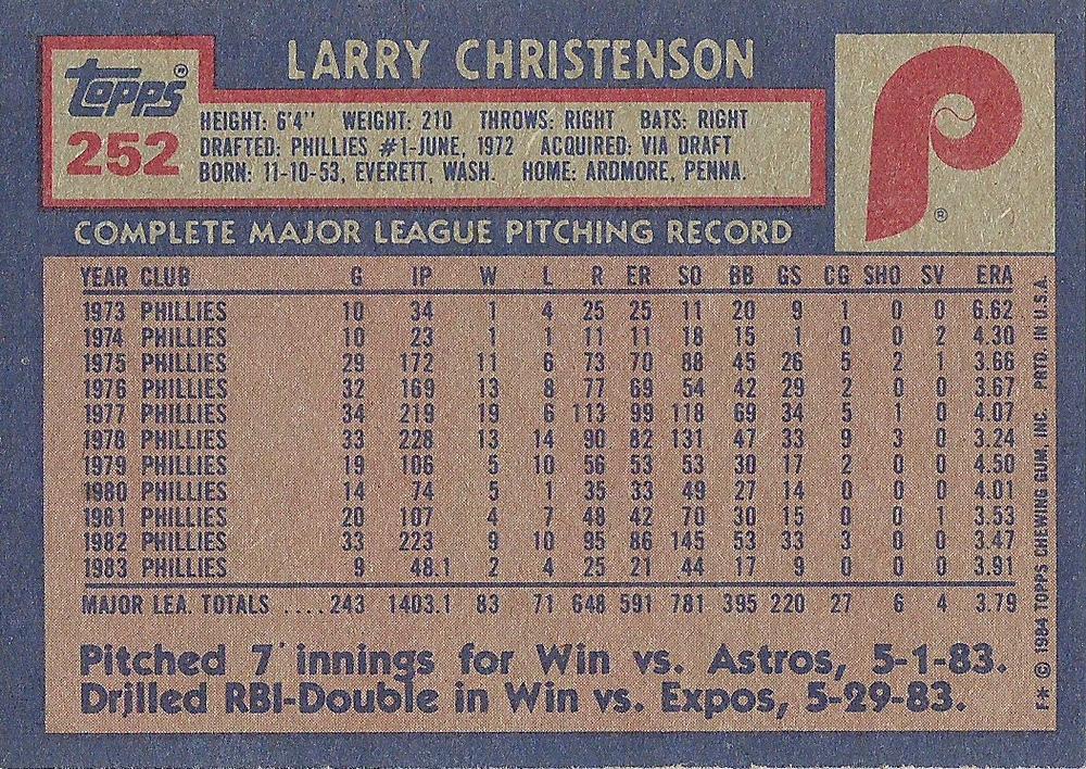 Larry Christenson  baseball card collectible - Main Image 2
