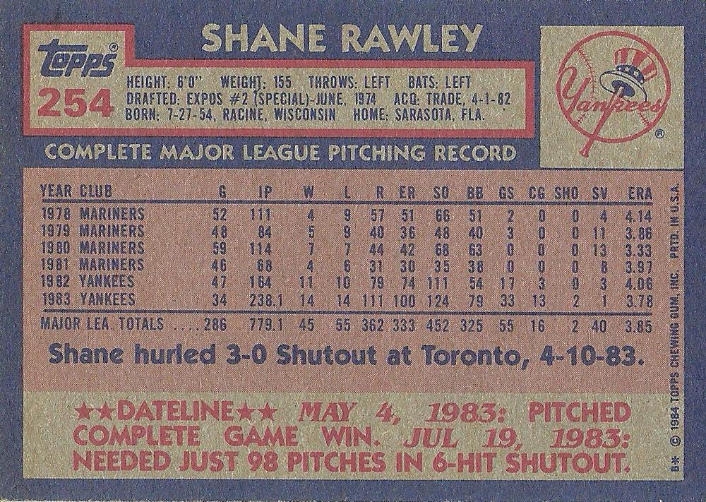 Shane Rawley  baseball card collectible - Main Image 2