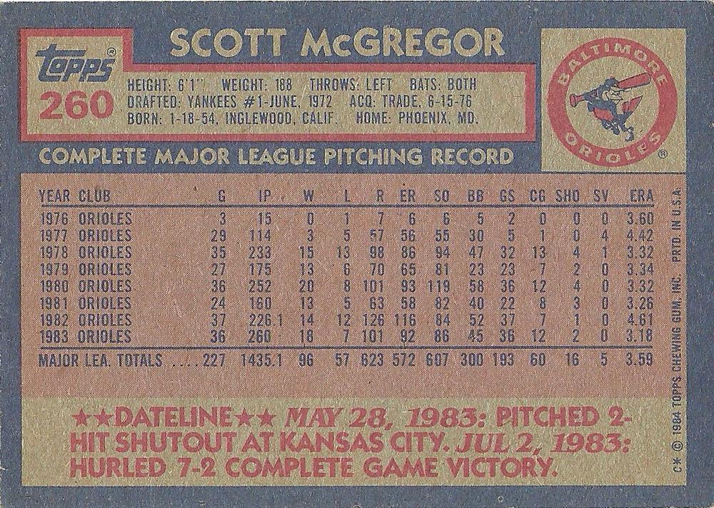 Scott McGregor  baseball card collectible - Main Image 2