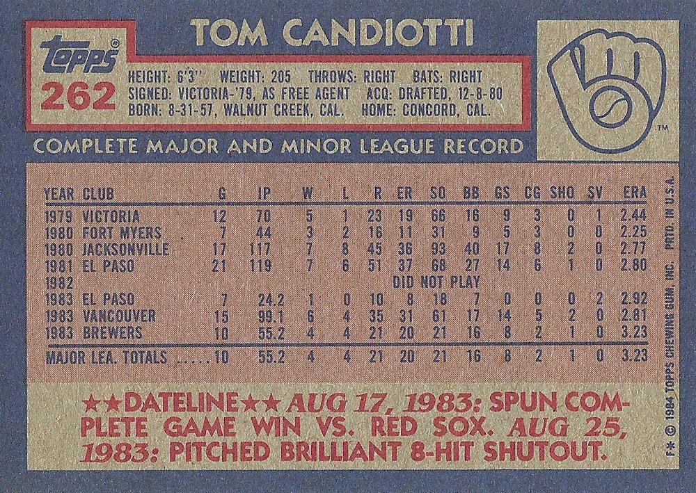 Tom Candiotti  baseball card collectible - Main Image 2
