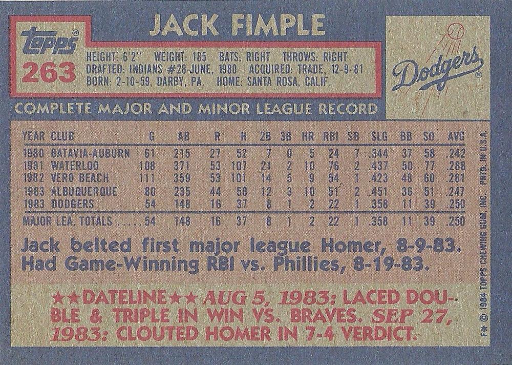 Jack Fimple  baseball card collectible - Main Image 2