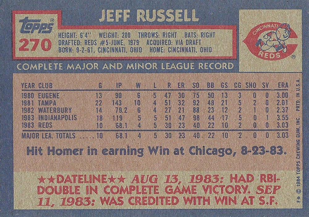 Jeff Russell  baseball card collectible - Main Image 2