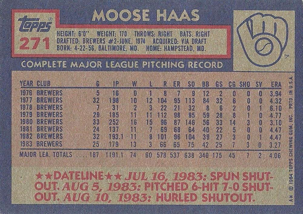 Moose Haas  baseball card collectible - Main Image 2