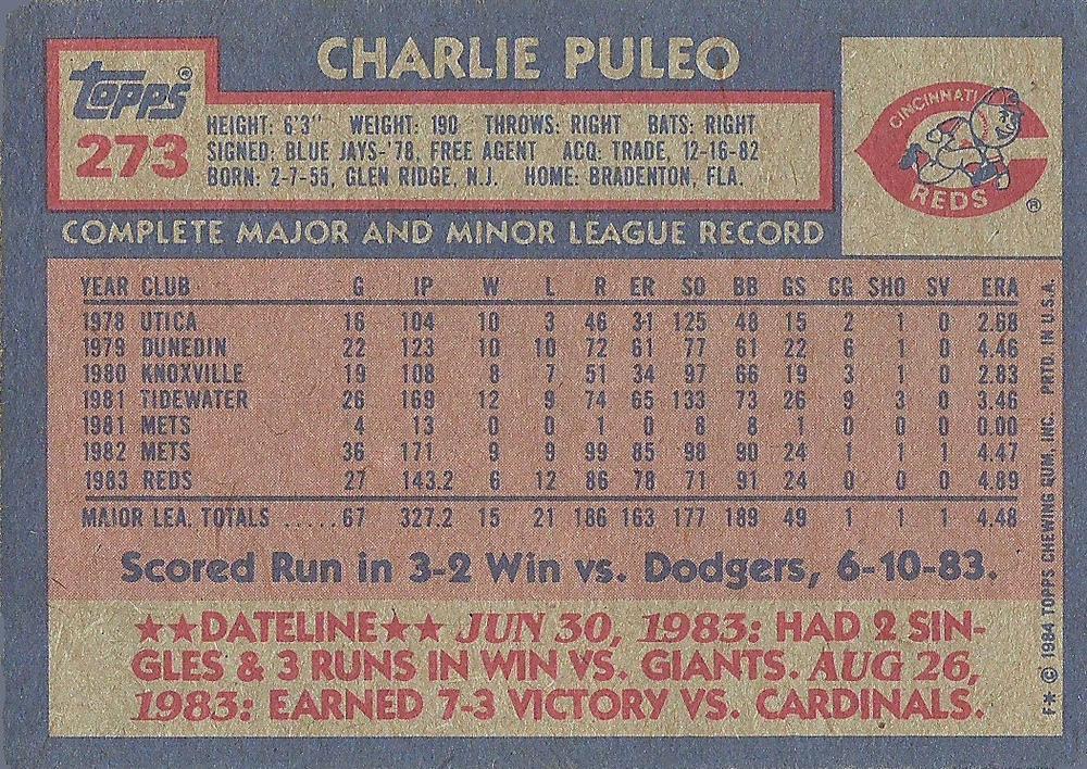 Charlie Puleo  baseball card collectible - Main Image 2