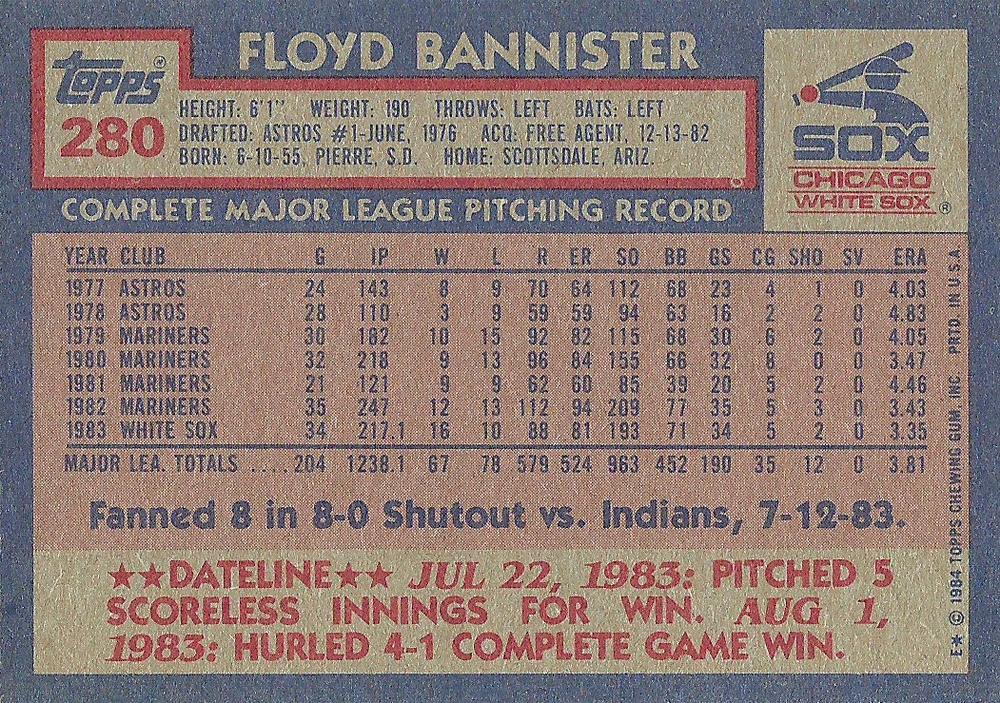Floyd Bannister  baseball card collectible - Main Image 2
