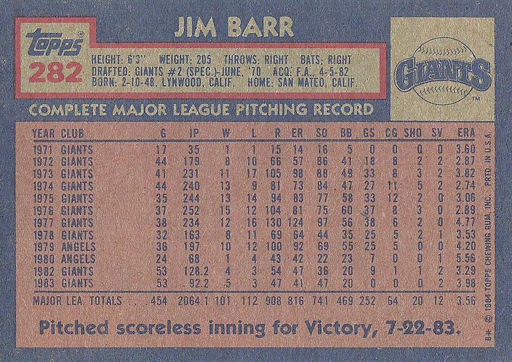 Jim Barr  baseball card collectible - Main Image 2