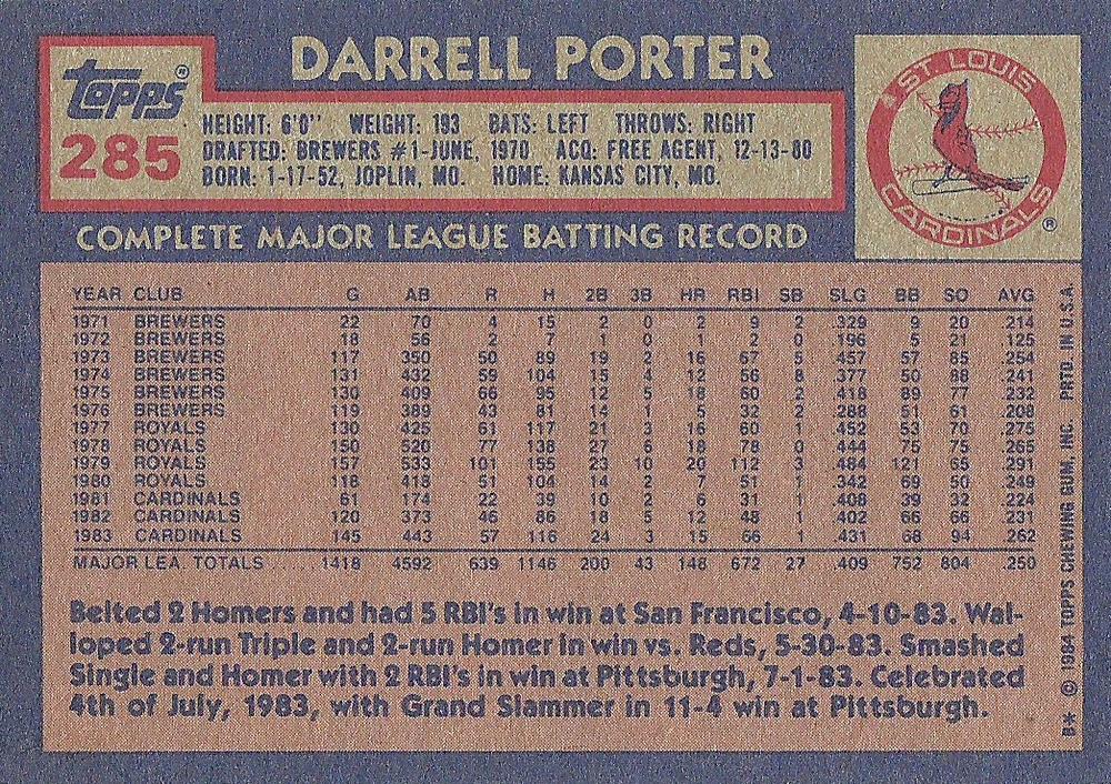 Darrell Porter  baseball card collectible - Main Image 2