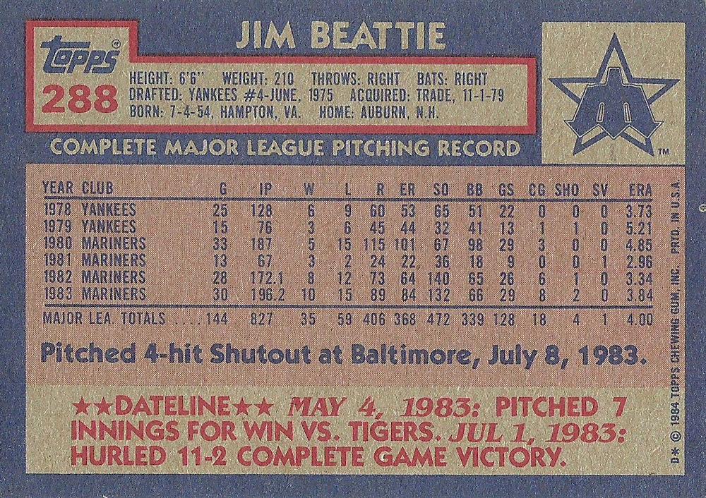 Jim Beattie  baseball card collectible - Main Image 2