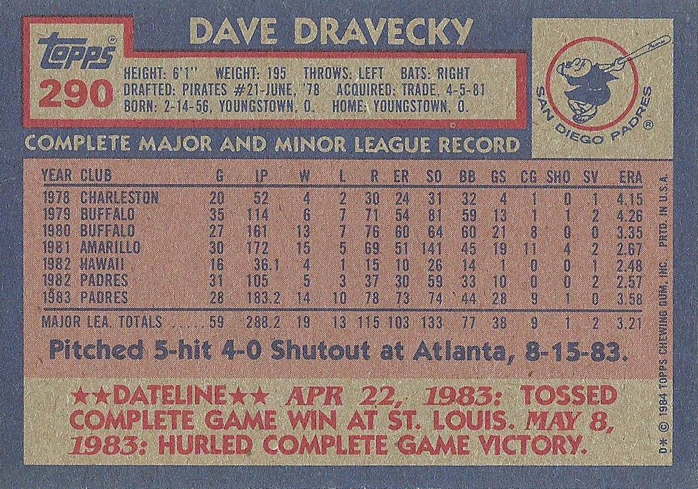 Dave Dravecky  baseball card collectible - Main Image 2