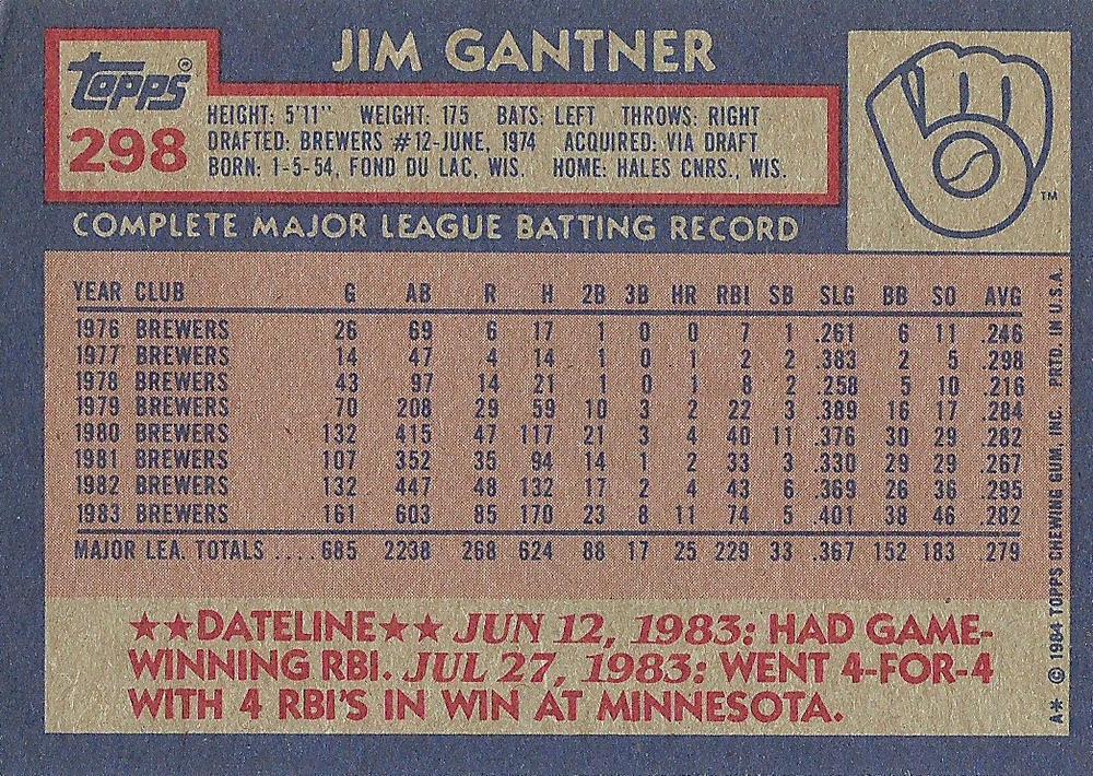 Jim Gantner  baseball card collectible - Main Image 2