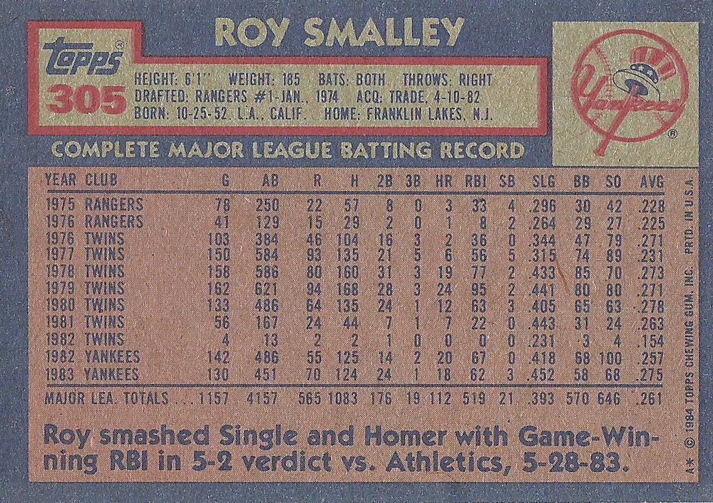 Roy Smalley  baseball card collectible - Main Image 2