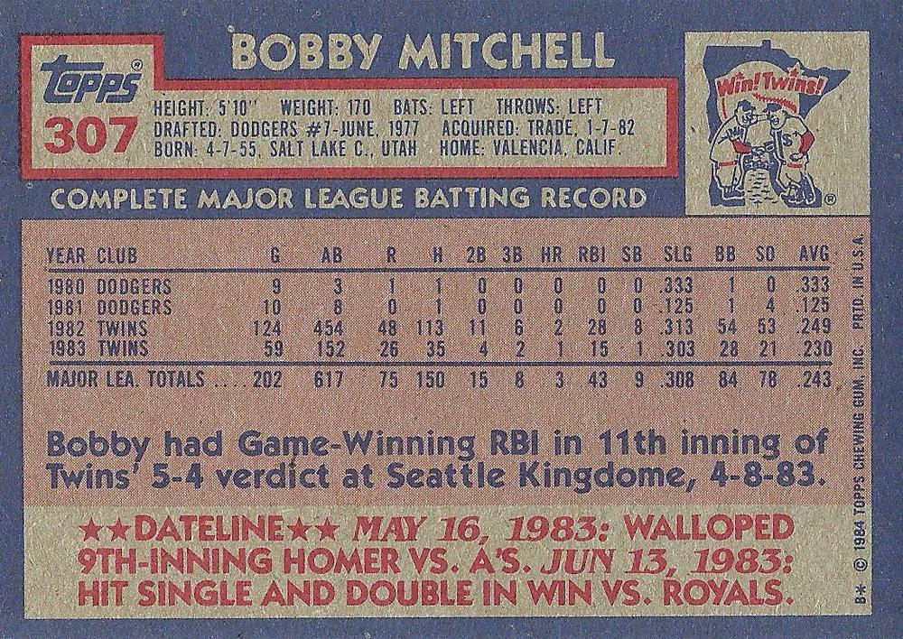Bobby Mitchell  baseball card collectible - Main Image 2