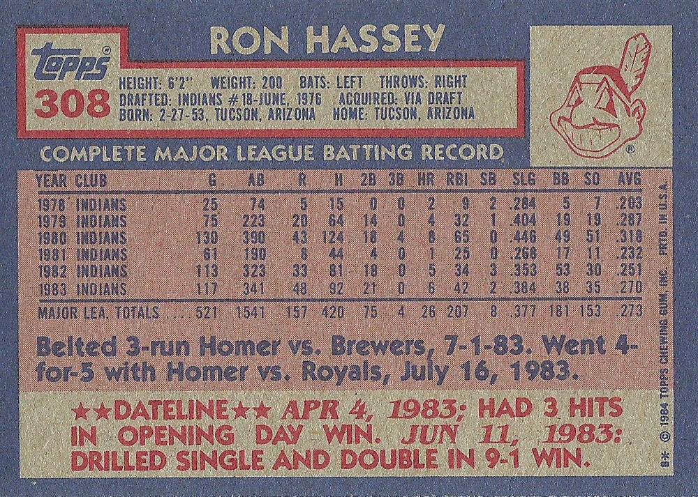 Ron Hassey  baseball card collectible - Main Image 2