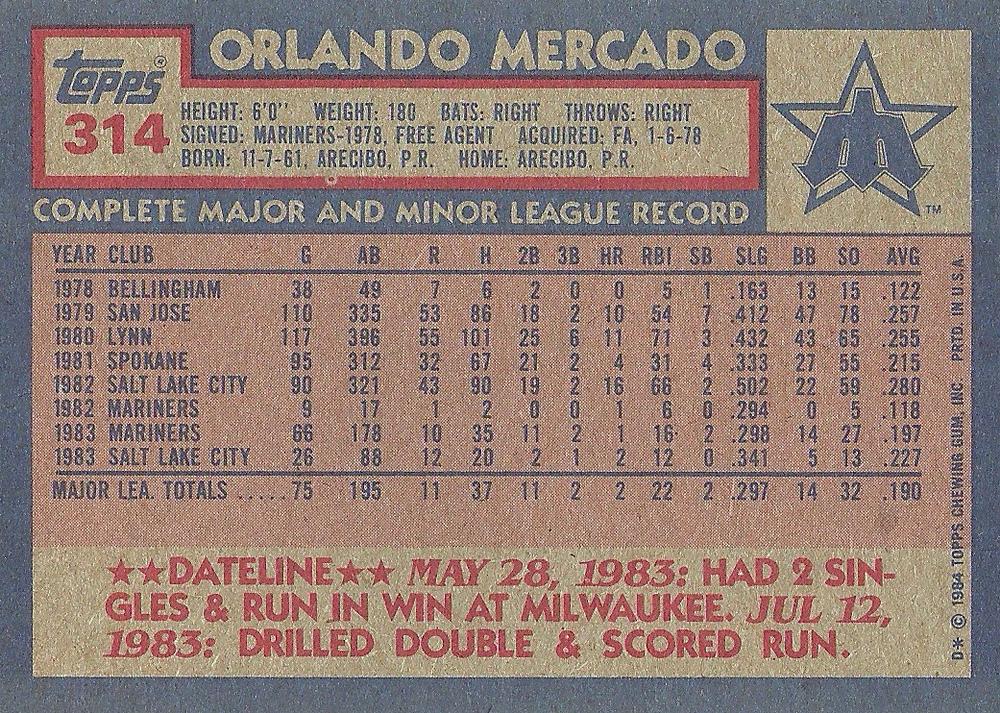 Orlando Mercado  baseball card collectible - Main Image 2