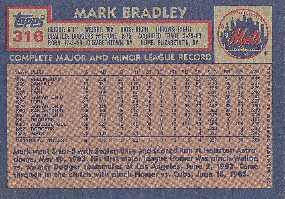 Mark Bradley  baseball card collectible - Main Image 2