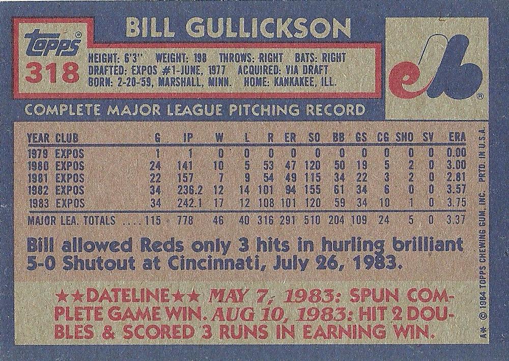 Bill Gullickson  baseball card collectible - Main Image 2
