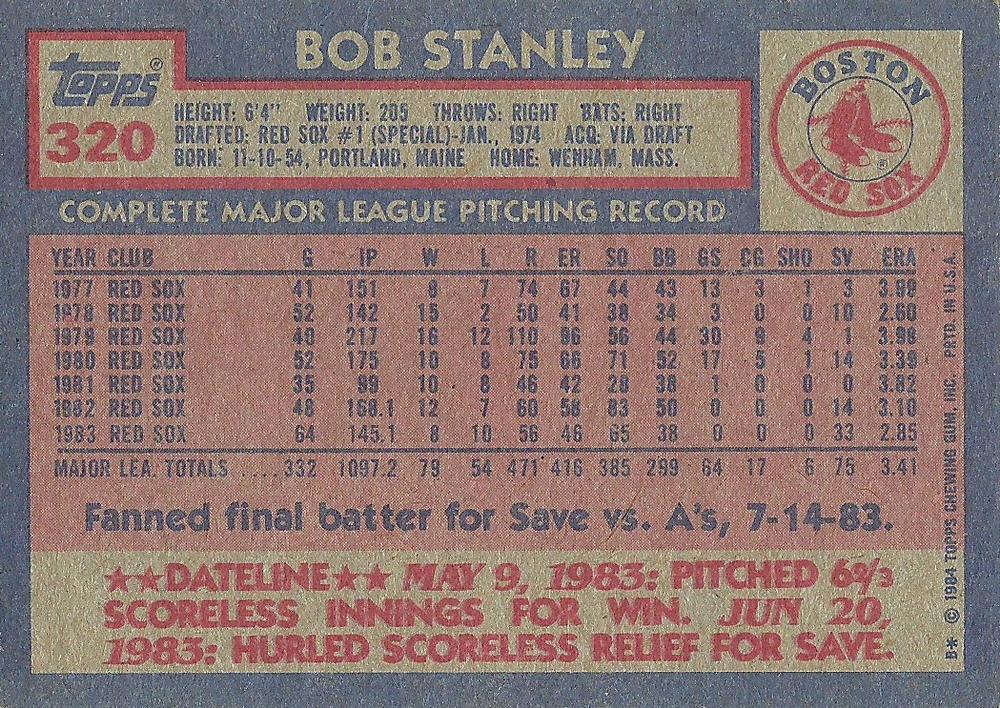 Bob Stanley  baseball card collectible - Main Image 2