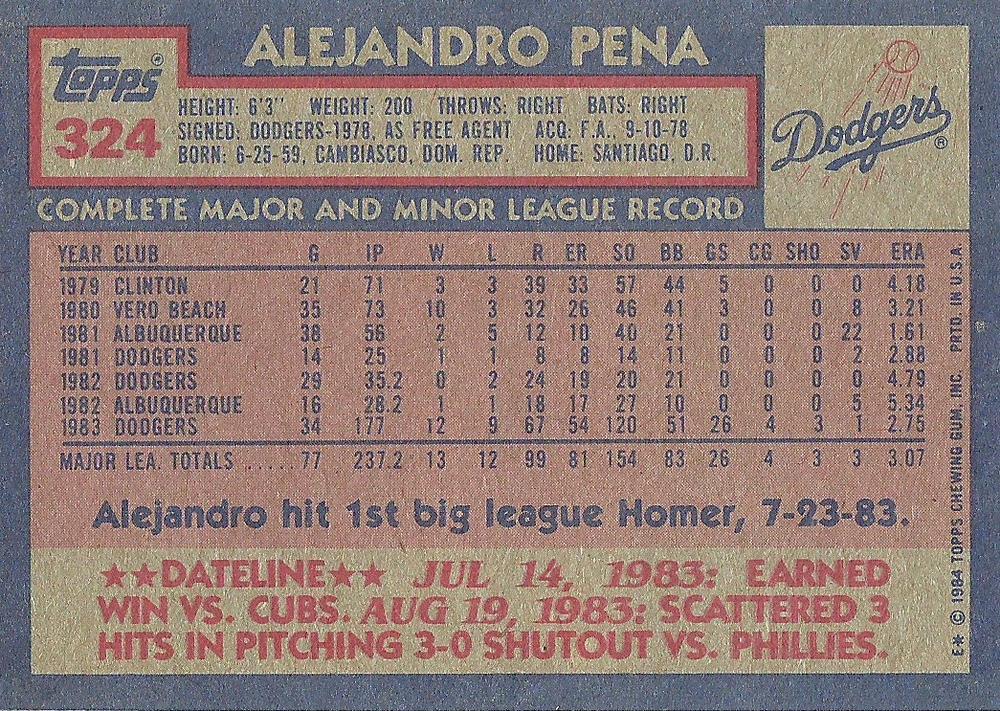 Alejandro Pena  baseball card collectible - Main Image 2