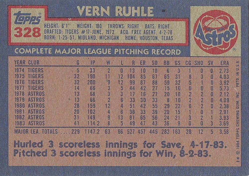 Vern Ruhle  baseball card collectible - Main Image 2