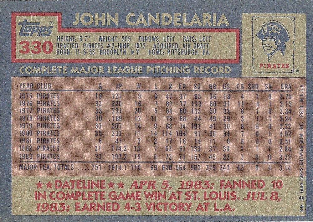 John Candelaria  baseball card collectible - Main Image 2