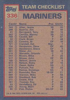 Mariners Leaders / Checklist (Pat Putnam / Matt Young)  baseball card collectible - Main Image 2
