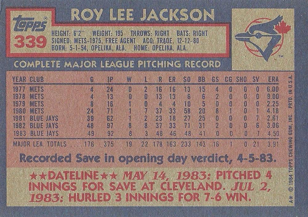 Roy Lee Jackson  baseball card collectible - Main Image 2