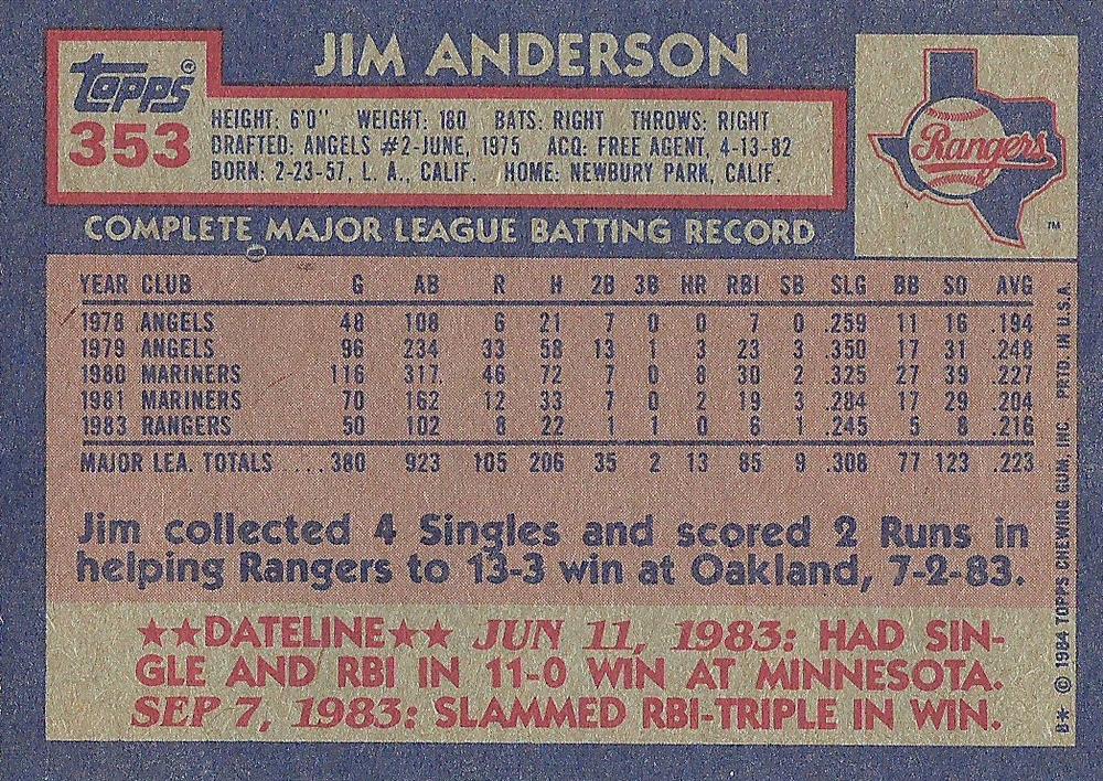Jim Anderson  baseball card collectible - Main Image 2