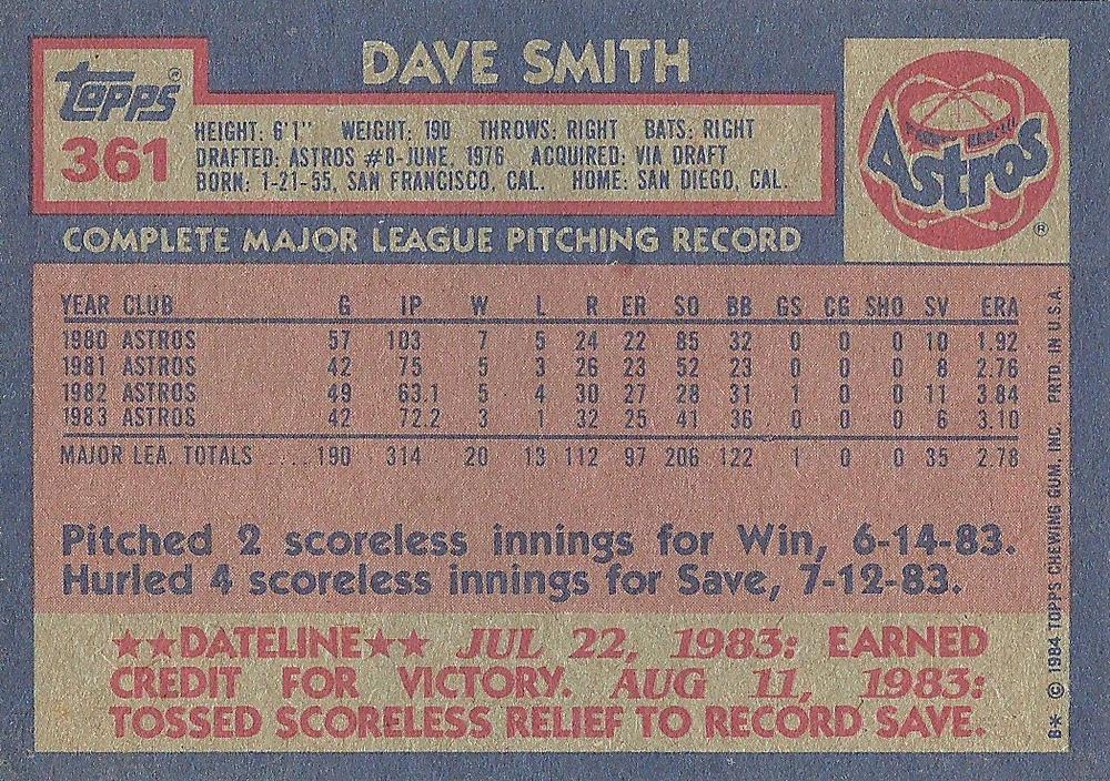 Dave Smith  baseball card collectible - Main Image 2