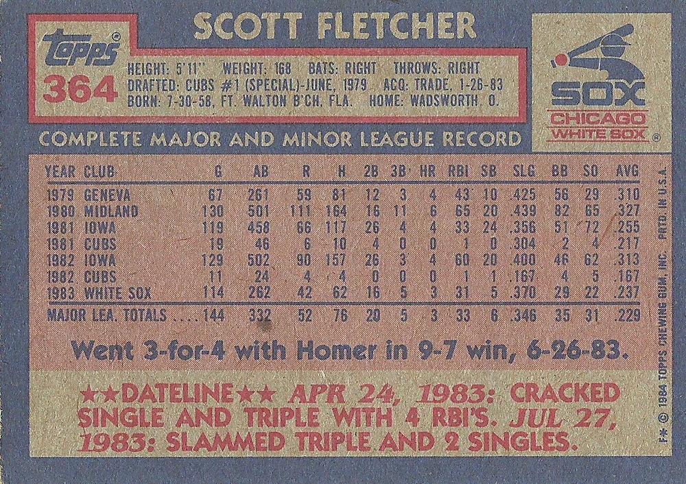 Scott Fletcher  baseball card collectible - Main Image 2