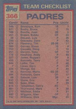 Padres Leaders / Checklist (Terry Kennedy / Dave Dravecky)  baseball card collectible - Main Image 2