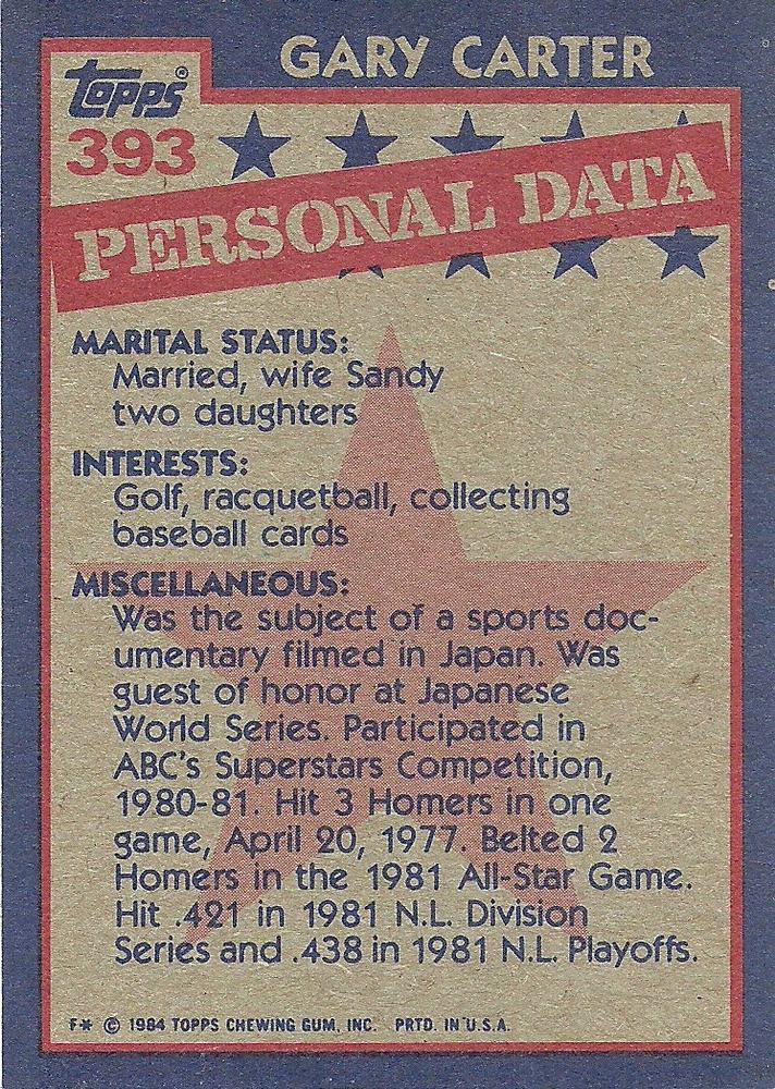 Gary Carter  baseball card collectible - Main Image 2