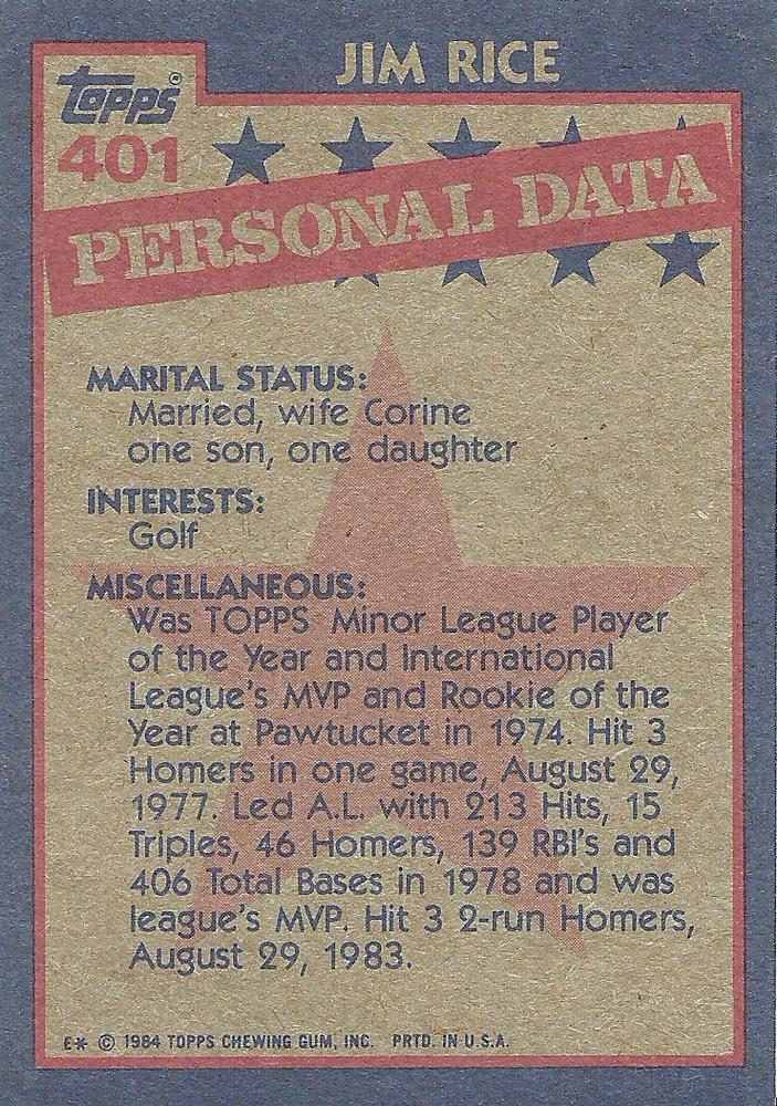 Jim Rice  baseball card collectible - Main Image 2