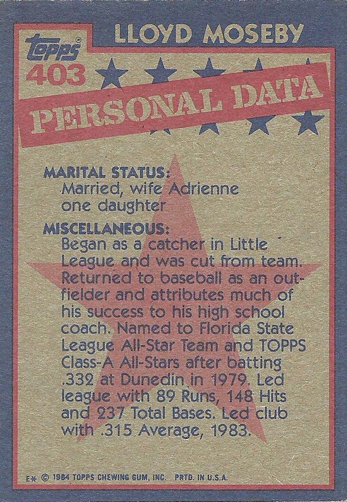 Lloyd Moseby  baseball card collectible - Main Image 2