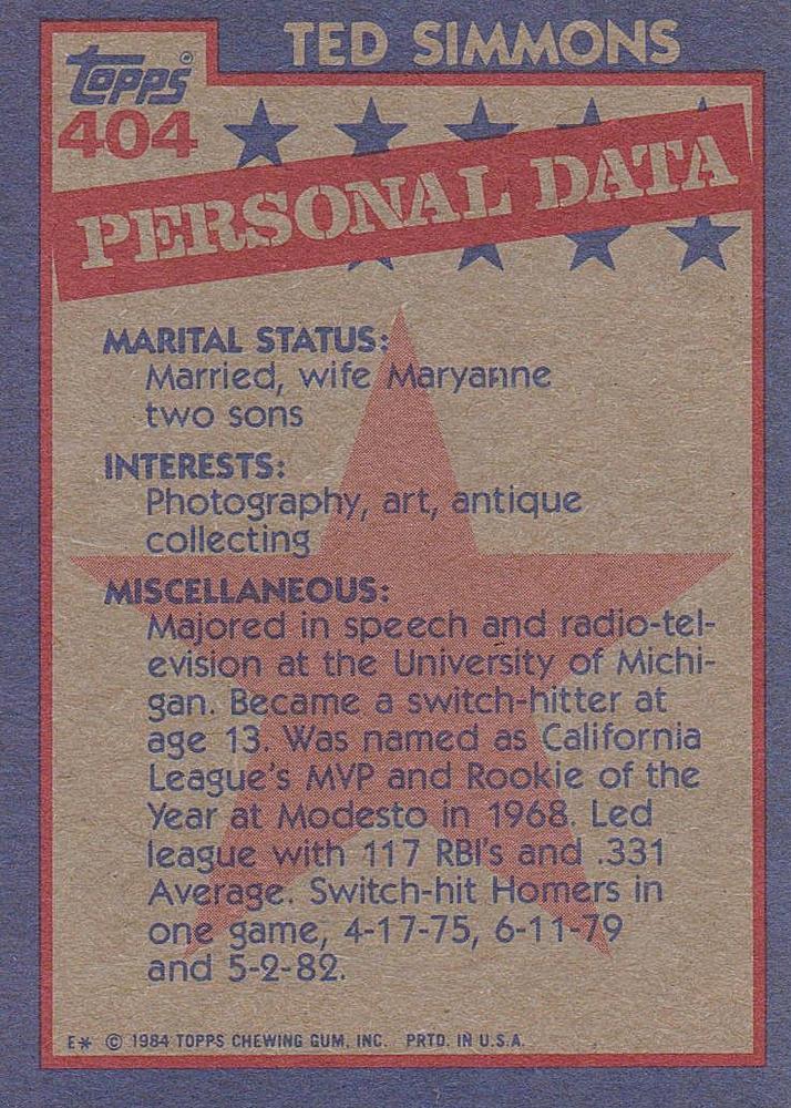 Ted Simmons  baseball card collectible - Main Image 2
