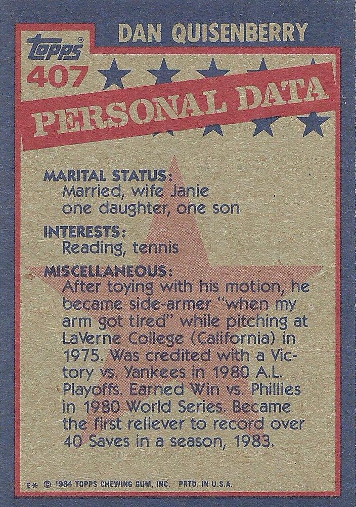 Dan Quisenberry  baseball card collectible - Main Image 2