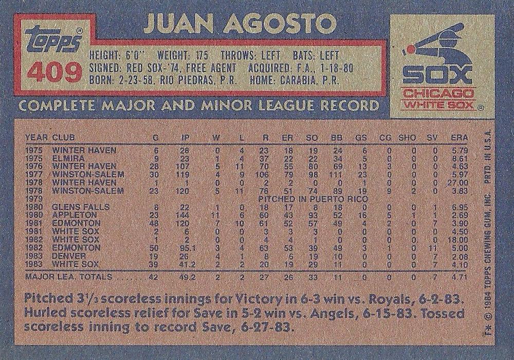 Juan Agosto  baseball card collectible - Main Image 2
