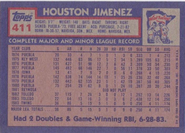 Houston Jimenez  baseball card collectible - Main Image 2