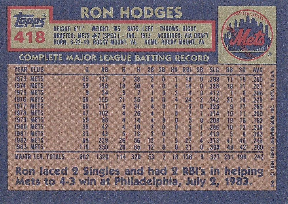 Ron Hodges  baseball card collectible - Main Image 2
