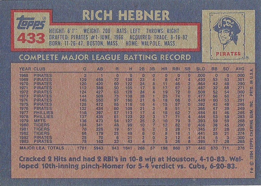 Rich Hebner  baseball card collectible - Main Image 2
