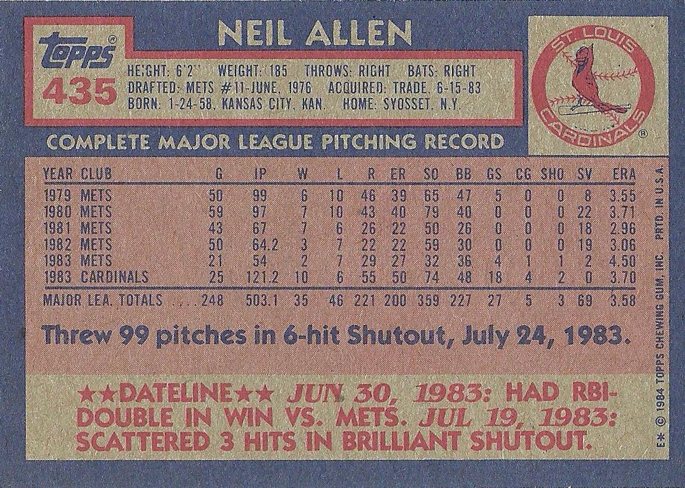 Neil Allen  baseball card collectible - Main Image 2