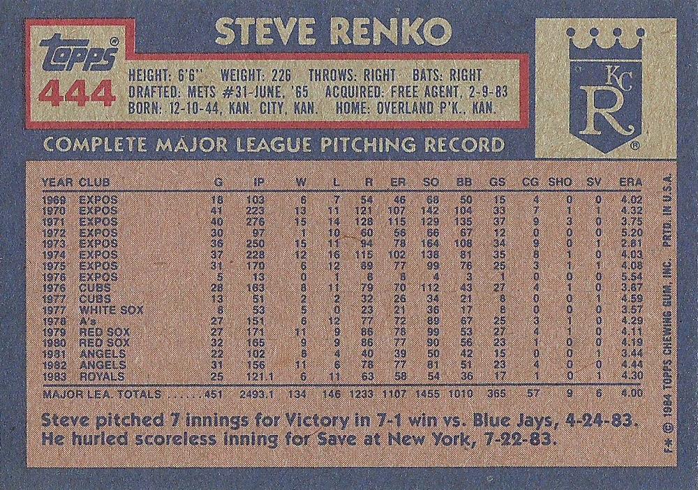 Steve Renko  baseball card collectible - Main Image 2