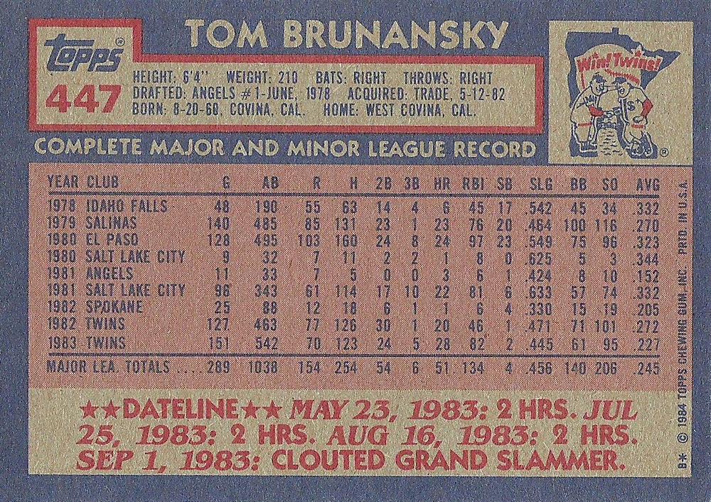 Tom Brunansky  baseball card collectible - Main Image 2
