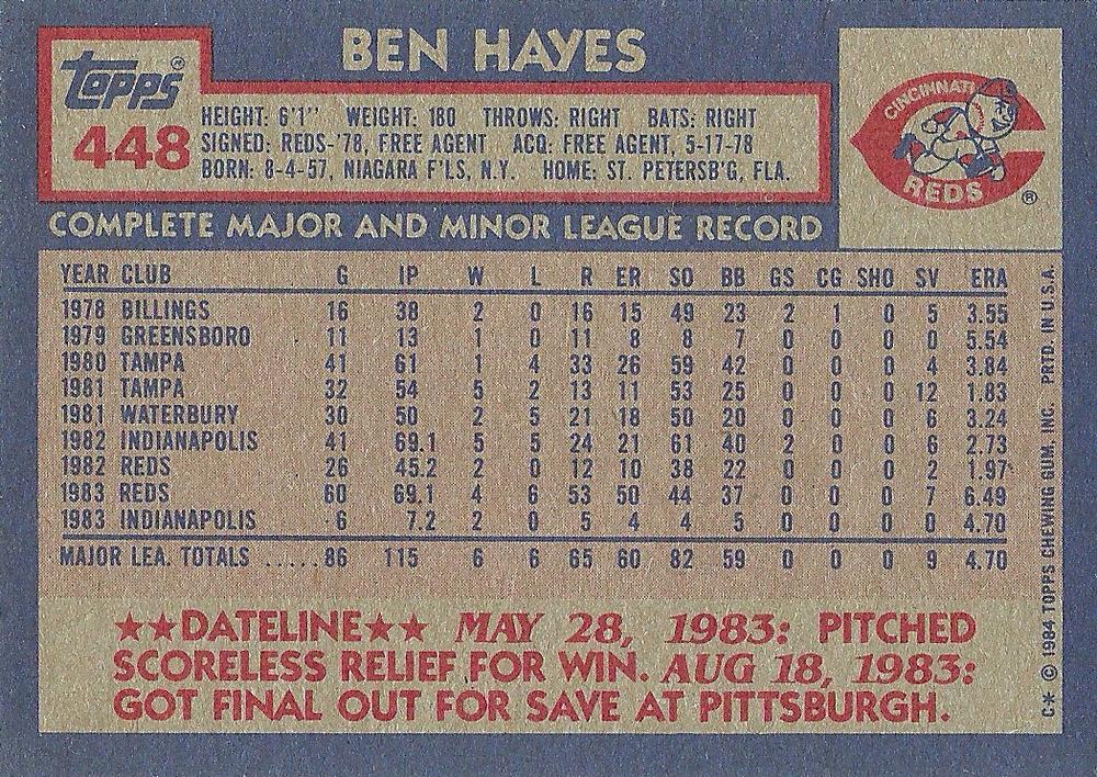 Ben Hayes  baseball card collectible - Main Image 2