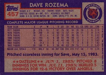 Dave Rozema  baseball card collectible - Main Image 2