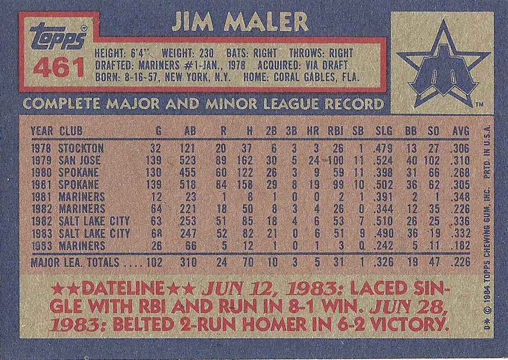 Jim Maler  baseball card collectible - Main Image 2