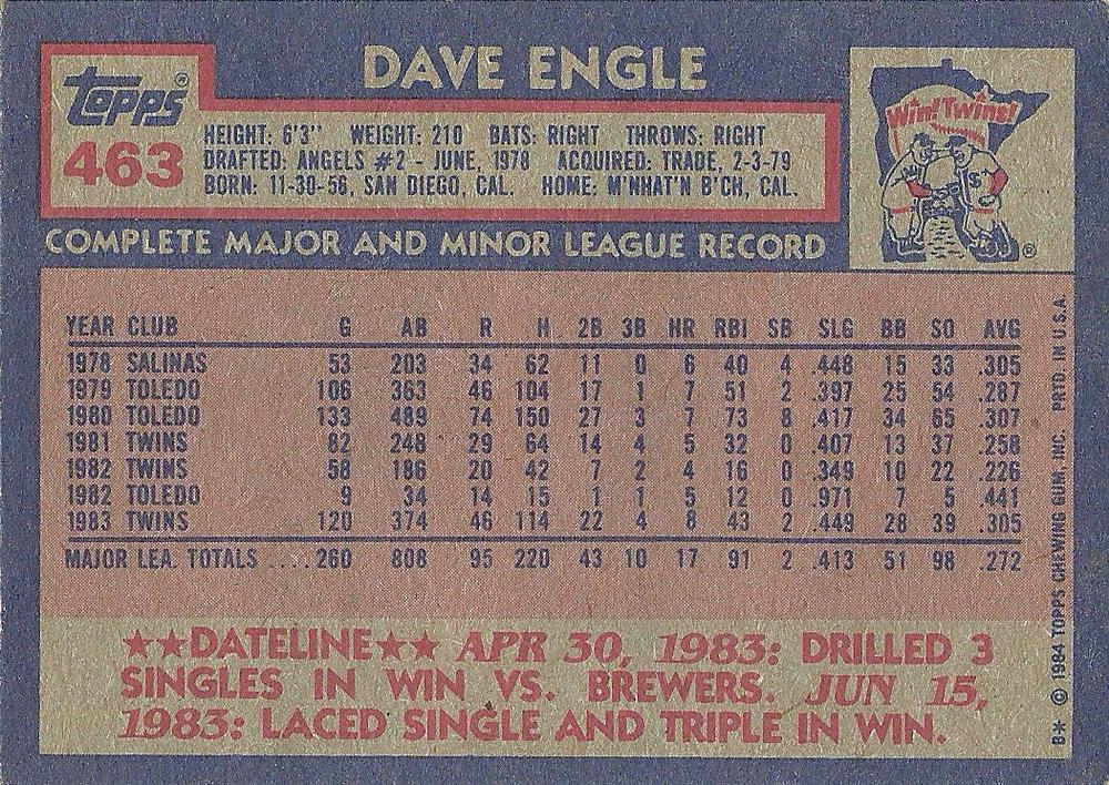 Dave Engle  baseball card collectible - Main Image 2