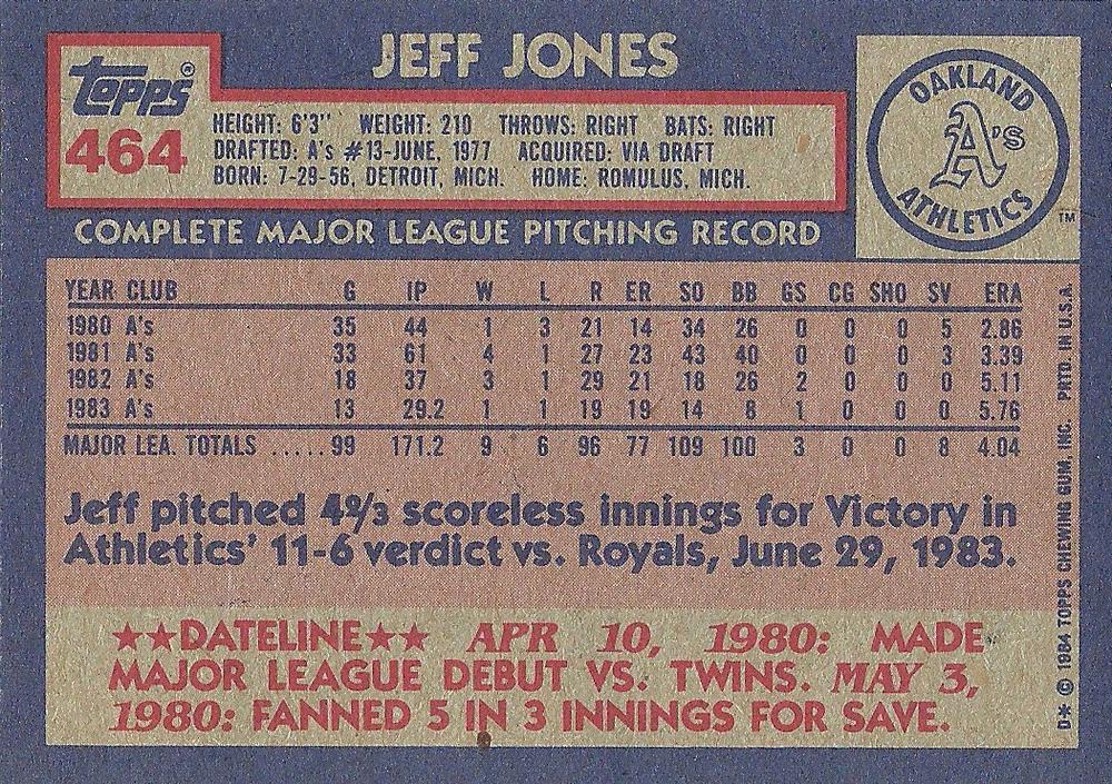 Jeff Jones  baseball card collectible - Main Image 2