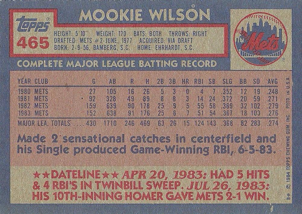Mookie Wilson  baseball card collectible - Main Image 2